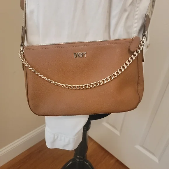 DKNY Brown Vegan Leather  Crossbody with Coin Purse with DKNY Guitar Strap - Picture 2 of 13